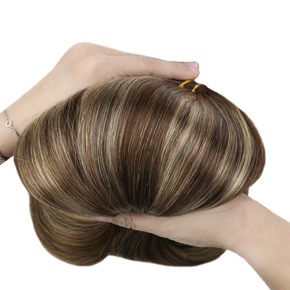 100% Remy Human Hair Balayage Medium Brown Honey Blonde（#4 24 4 ）