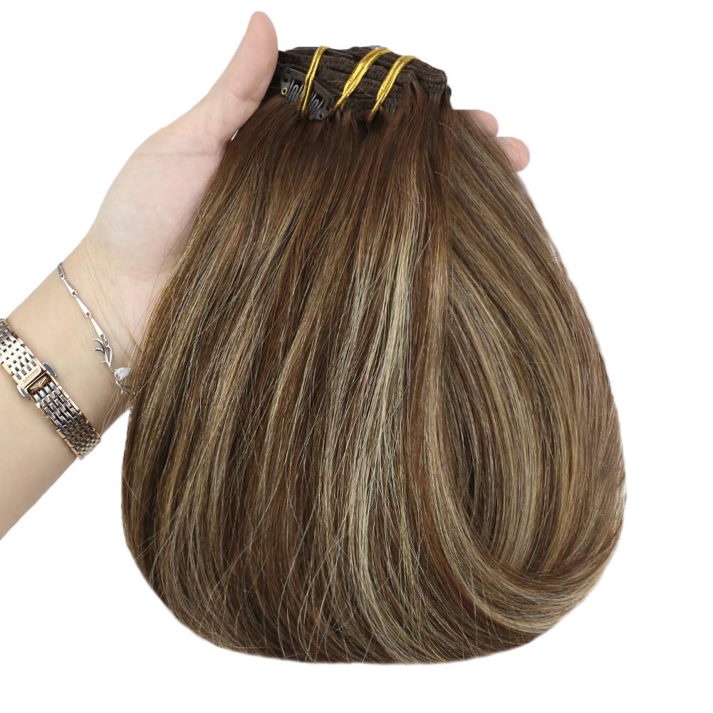 100% Remy Human Hair Balayage Medium Brown Honey Blonde（#4 24 4 ）