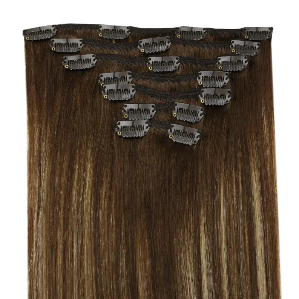 100% Remy Human Hair Balayage Medium Brown Honey Blonde（#4 24 4 ）