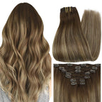 100% Remy Human Hair Balayage Medium Brown Honey Blonde（#4 24 4 ）