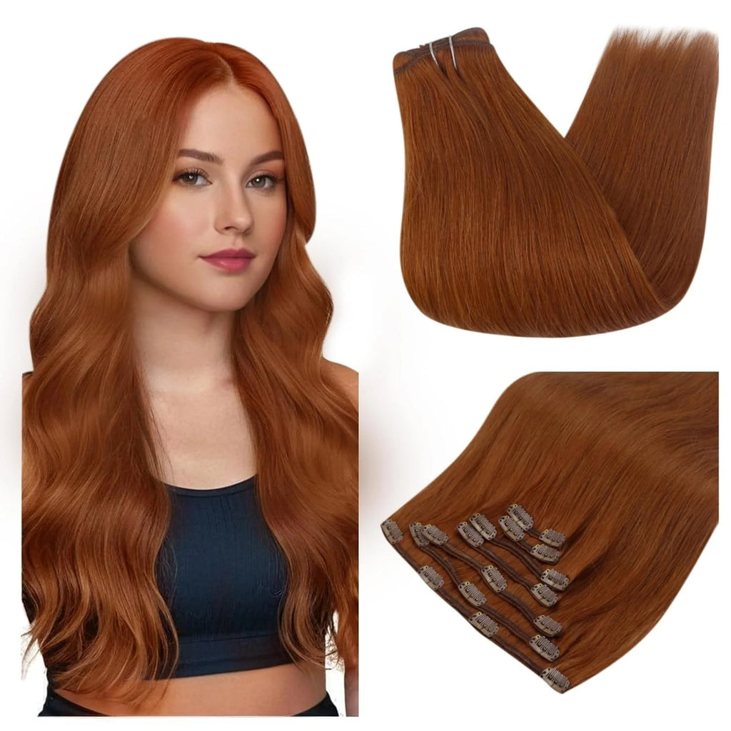 Auburn Red Clip in Extensions 100% Remy Human Hair  (#550)