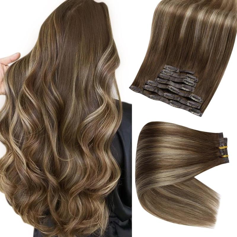 100% Remy Human Hair Balayage Medium Brown Honey Blonde（#4 24 4 ）