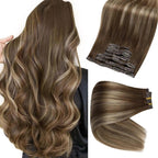 100% Remy Human Hair Balayage Medium Brown Honey Blonde（#4 24 4 ）