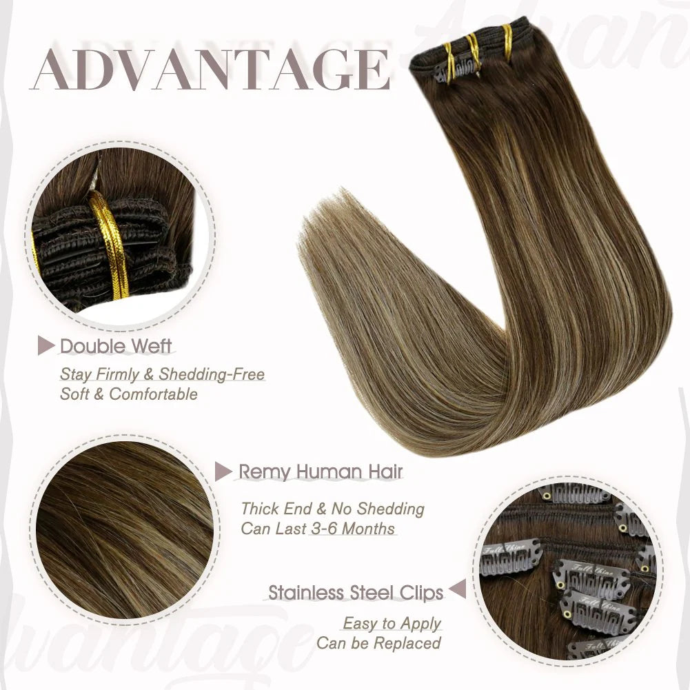 100% Remy Human Hair Balayage Medium Brown Honey Blonde（#4 24 4 ）