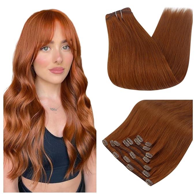 Auburn Red Clip in Extensions 100% Remy Human Hair  (#550)